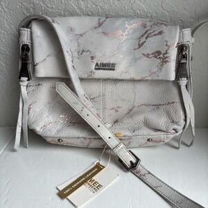 Aimee Kestenberg Crossbody Bag Grey Rose Gold Marble Leather Metallic Purse New